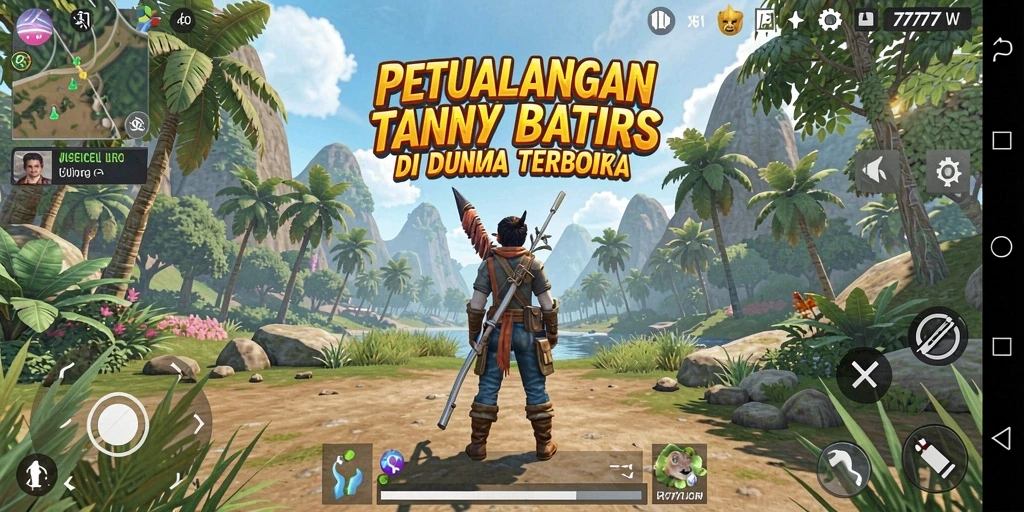 Screenshot 7777W menampilkan petualangan seru di dunia terbuka.