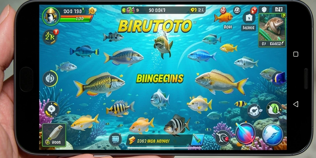 Tampilan gameplay BIRUTOTO yang seru saat menangkap ikan.