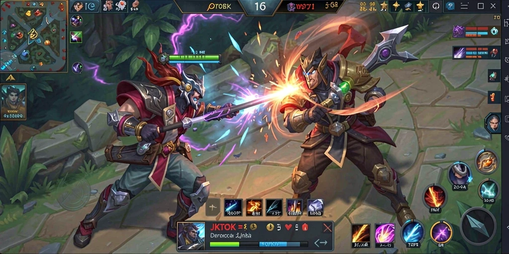 Tampilan gameplay epik dalam pertempuran JKTOK.