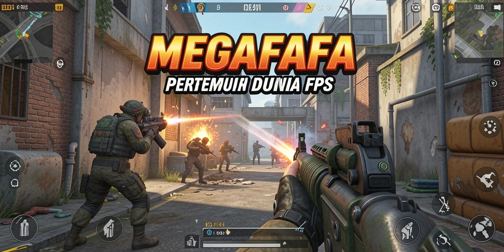 Screenshot utama MEGAFAFA menampilkan aksi mendebarkan dalam permainan FPS.