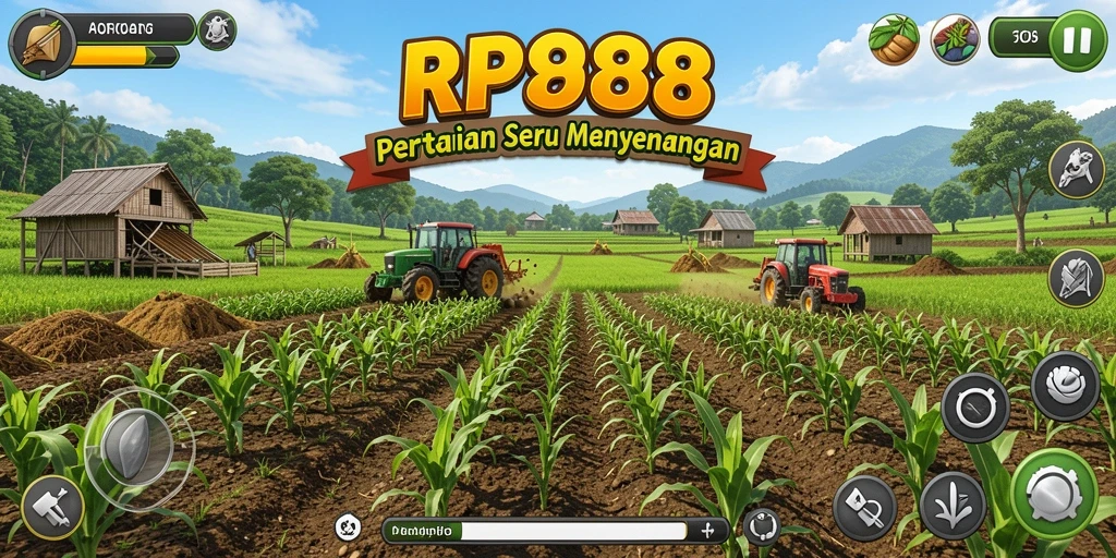 Screenshot RP888 menampilkan petani yang sedang merawat tanaman di ladang.