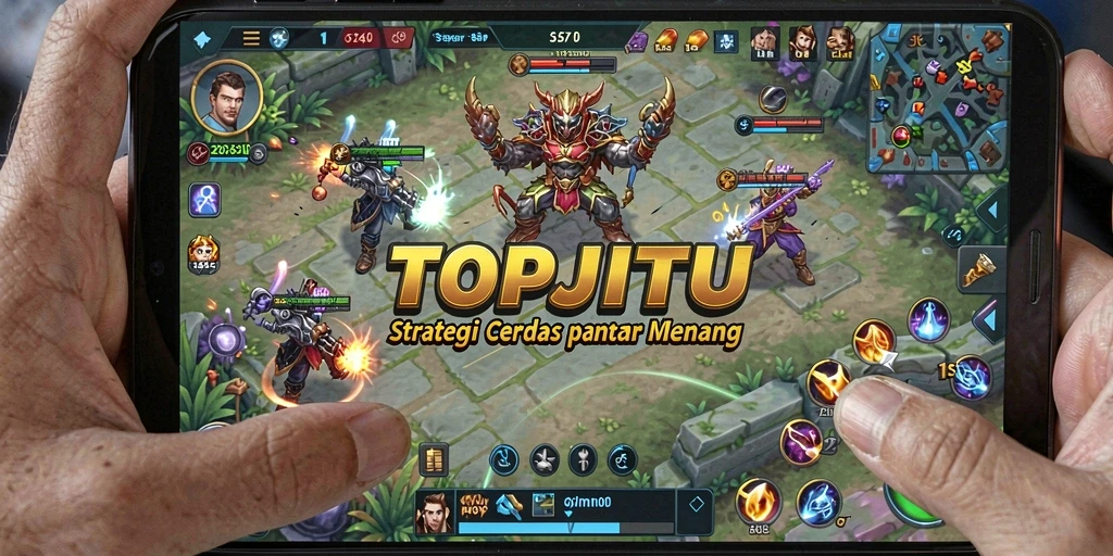 Screenshot utama menunjukkan aksi strategi mendebarkan dalam TOPJITU.