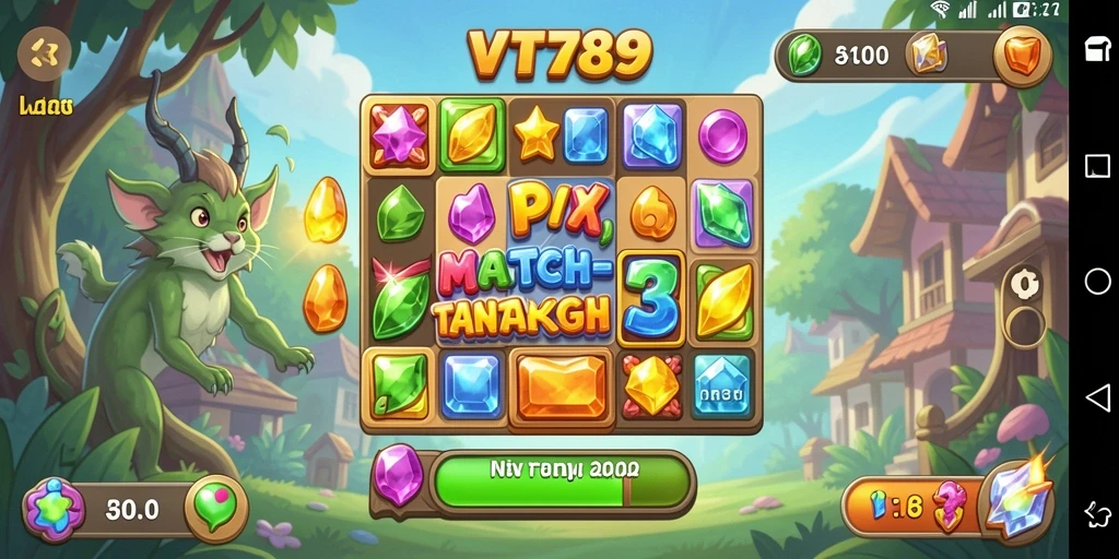 Screenshot utama gameplay VT789 menampilkan tantangan match-3 yang menarik.